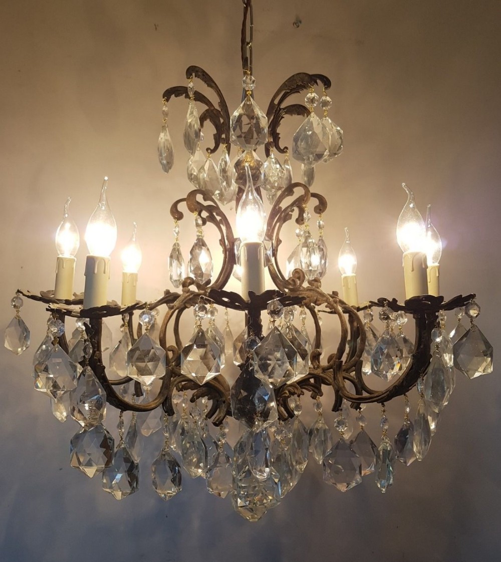 8 Arm Brass Crystal Chandelier