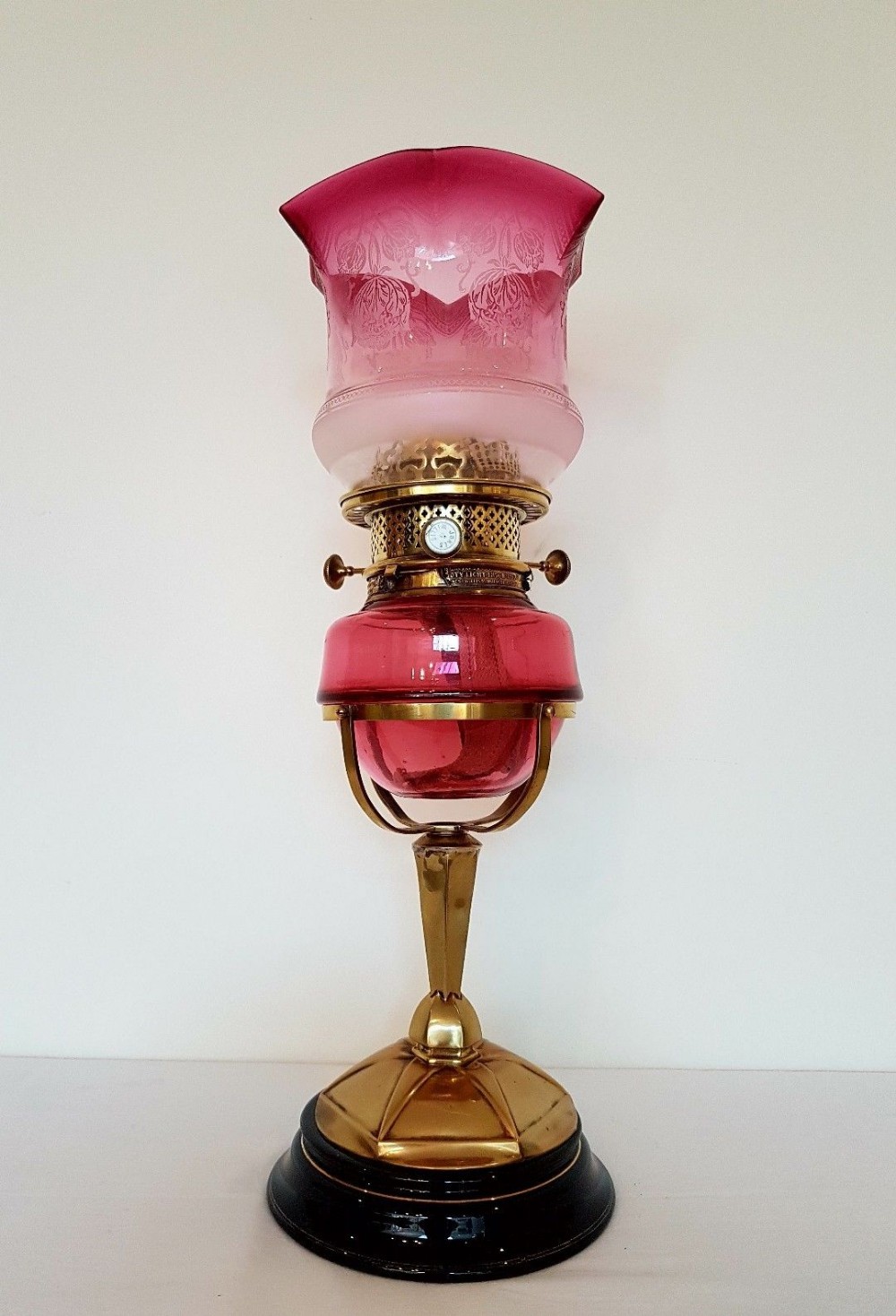 c1880 Cranberry Hesperus Star Triple Burner Oil Lamp