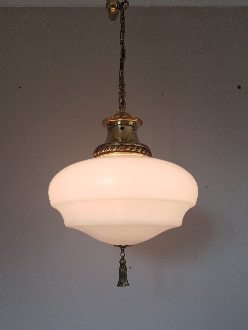 Edwardian School or Chapel White Ceiling Lamp Light Fully Rewired.