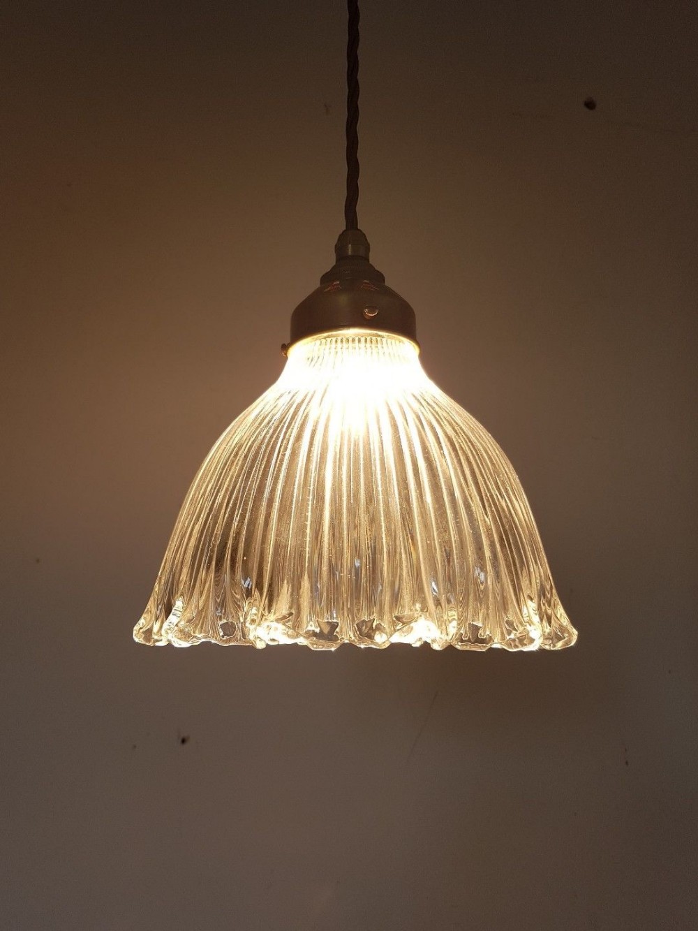 Edwardian Holophane Ceiling Lamp Light Fully Rewired