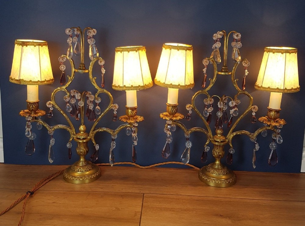 Pair of French Gilded Girandole Table Lamps 19th Century Candelabra