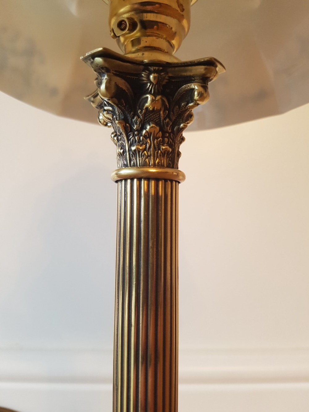Corinthian Column Table Lamp with Blue Ceramic Shade; PAT Tested View VII