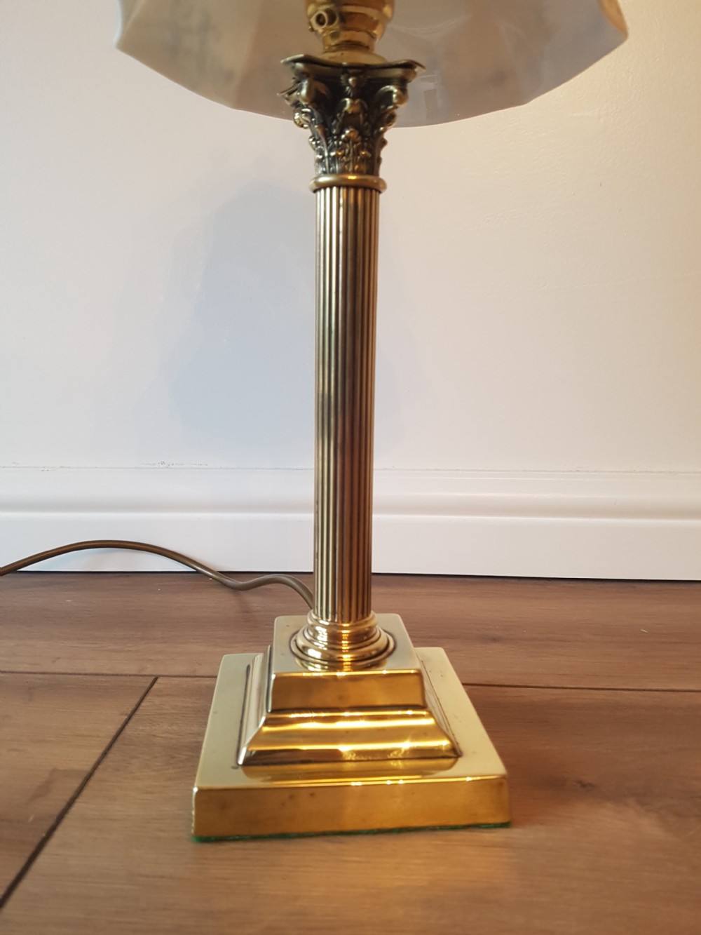 Corinthian Column Table Lamp with Blue Ceramic Shade; PAT Tested View X