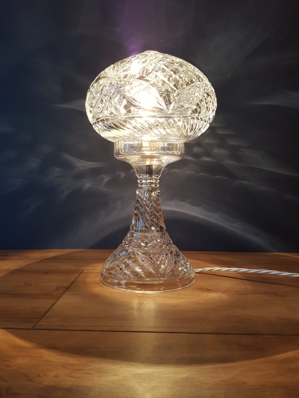 1920's Cut Crystal Mushroom Tiffany Style Table Lamp, Rewired & PAT Tested