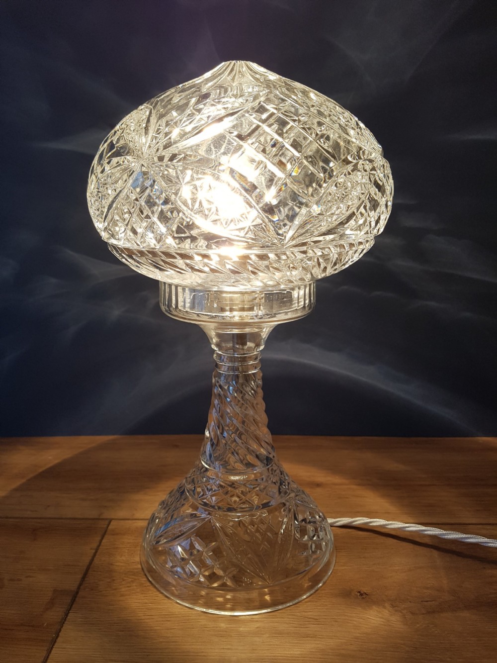 1920's Cut Crystal Mushroom Tiffany Style Table Lamp, Rewired & PAT Tested View II