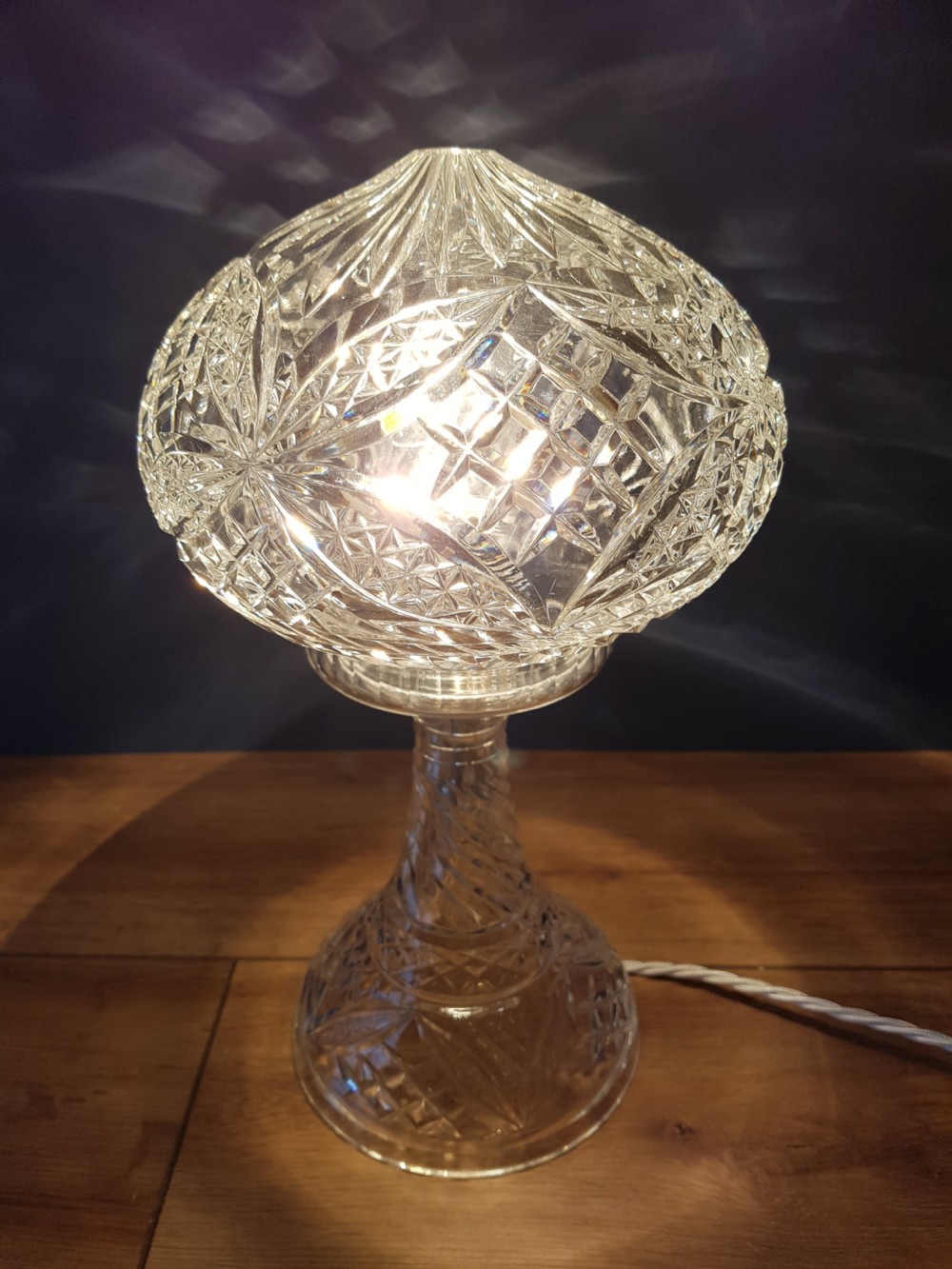 1920's Cut Crystal Mushroom Tiffany Style Table Lamp, Rewired & PAT Tested View III