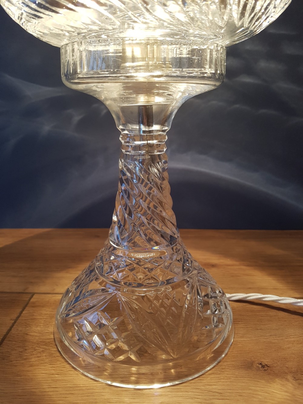 1920's Cut Crystal Mushroom Tiffany Style Table Lamp, Rewired & PAT Tested View IV