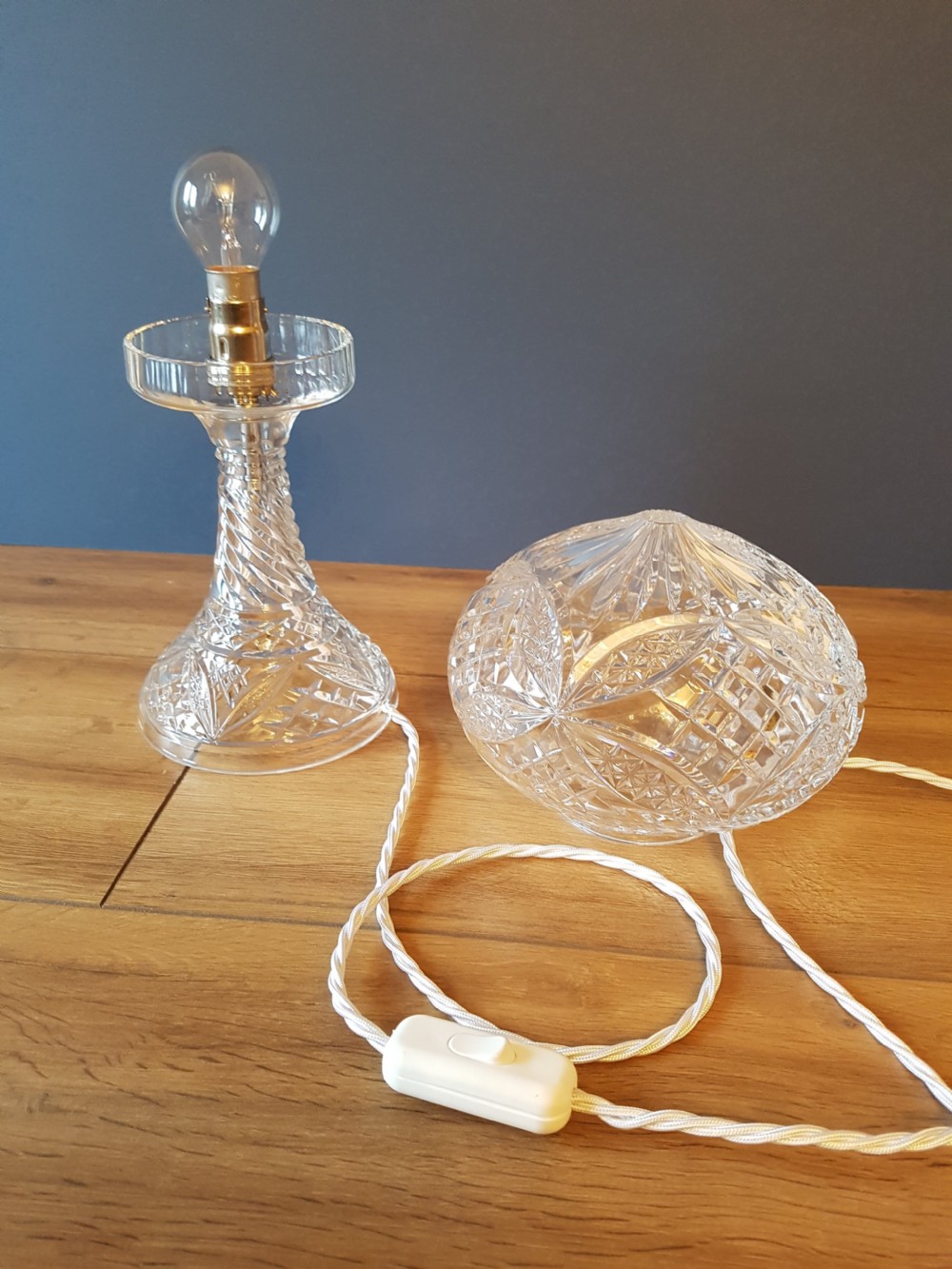1920's Cut Crystal Mushroom Tiffany Style Table Lamp, Rewired & PAT Tested View V