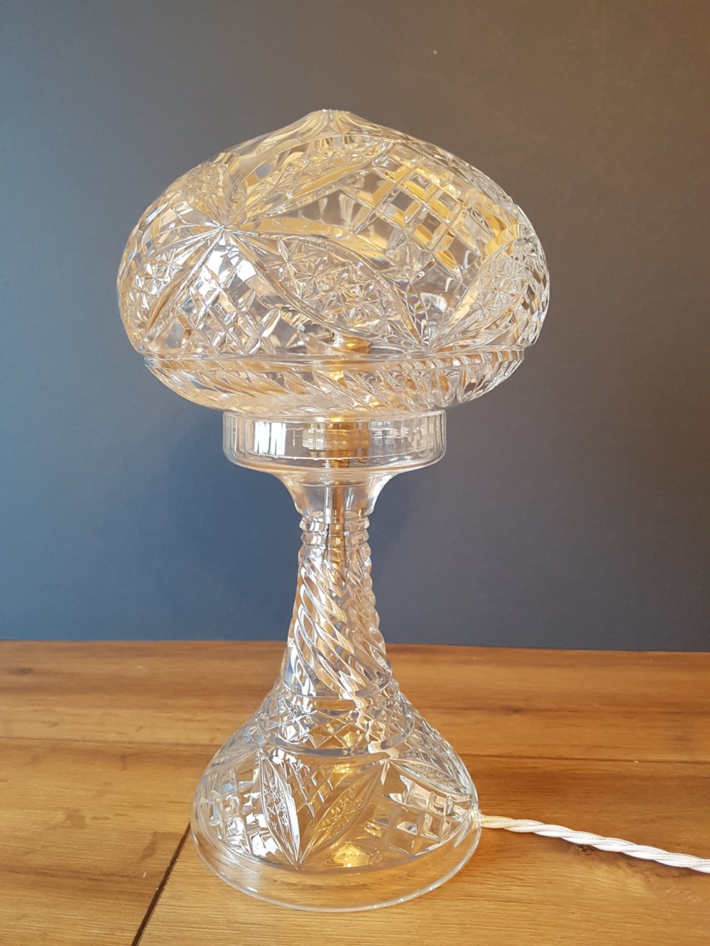 1920's Cut Crystal Mushroom Tiffany Style Table Lamp, Rewired & PAT Tested View VI