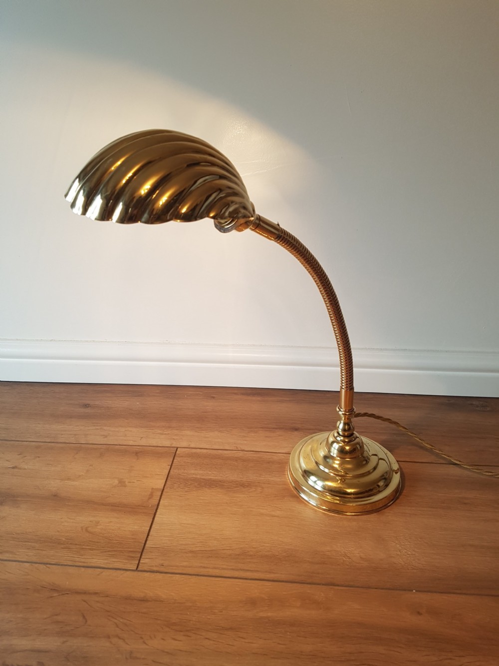 Polished Brass Adjustable Bendy Desk Table Lamp; c1920. PAT Tested View III