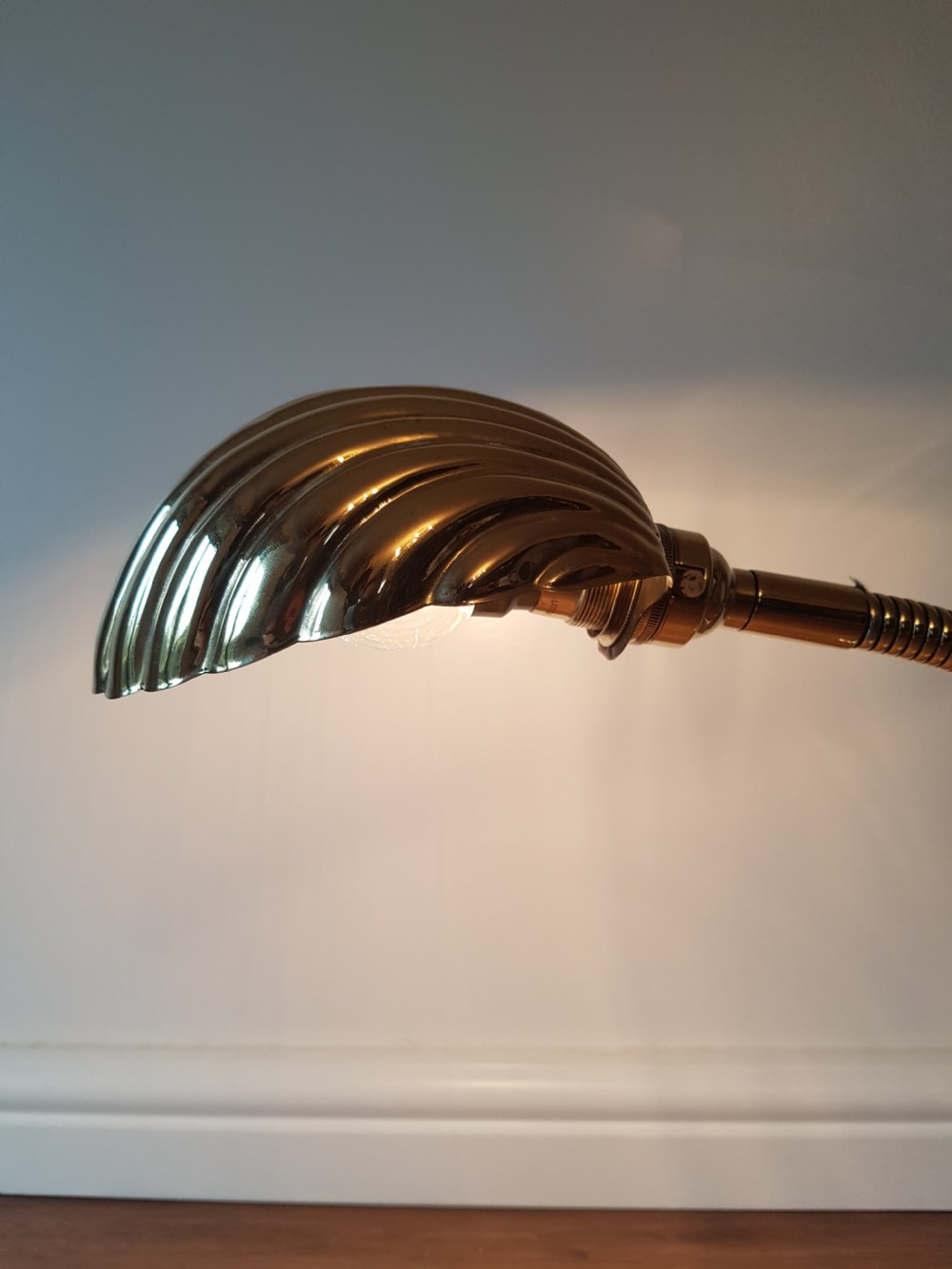 Polished Brass Adjustable Bendy Desk Table Lamp; c1920. PAT Tested View IV