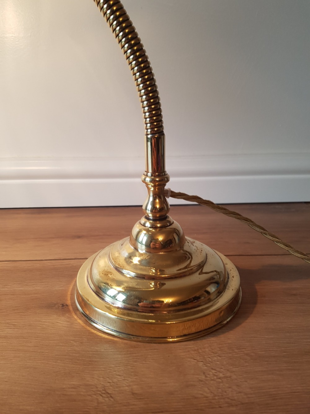 Polished Brass Adjustable Bendy Desk Table Lamp; c1920. PAT Tested View VI
