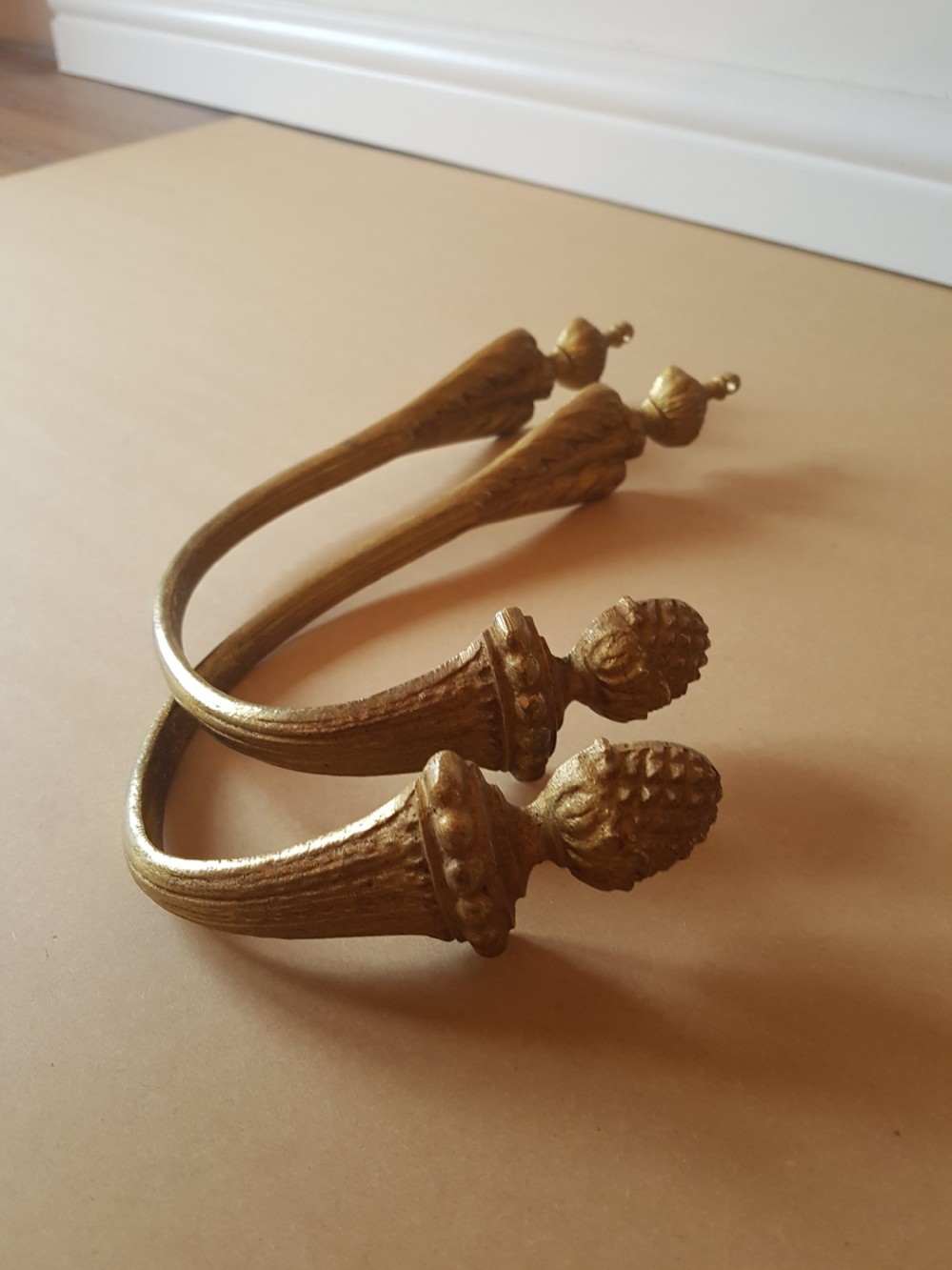 Pair of French Gilded Brass Curtain Tie Backs; c1900 View III