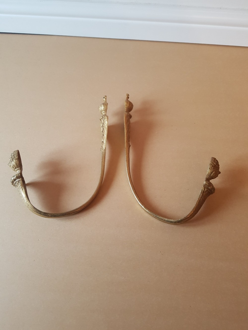 Pair of French Gilded Brass Curtain Tie Backs; c1900 View IV