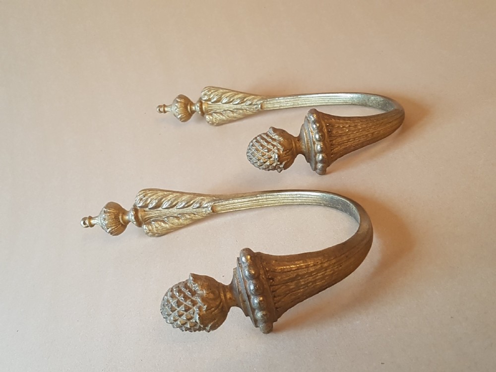 Pair of French Gilded Brass Curtain Tie Backs; c1900 View X