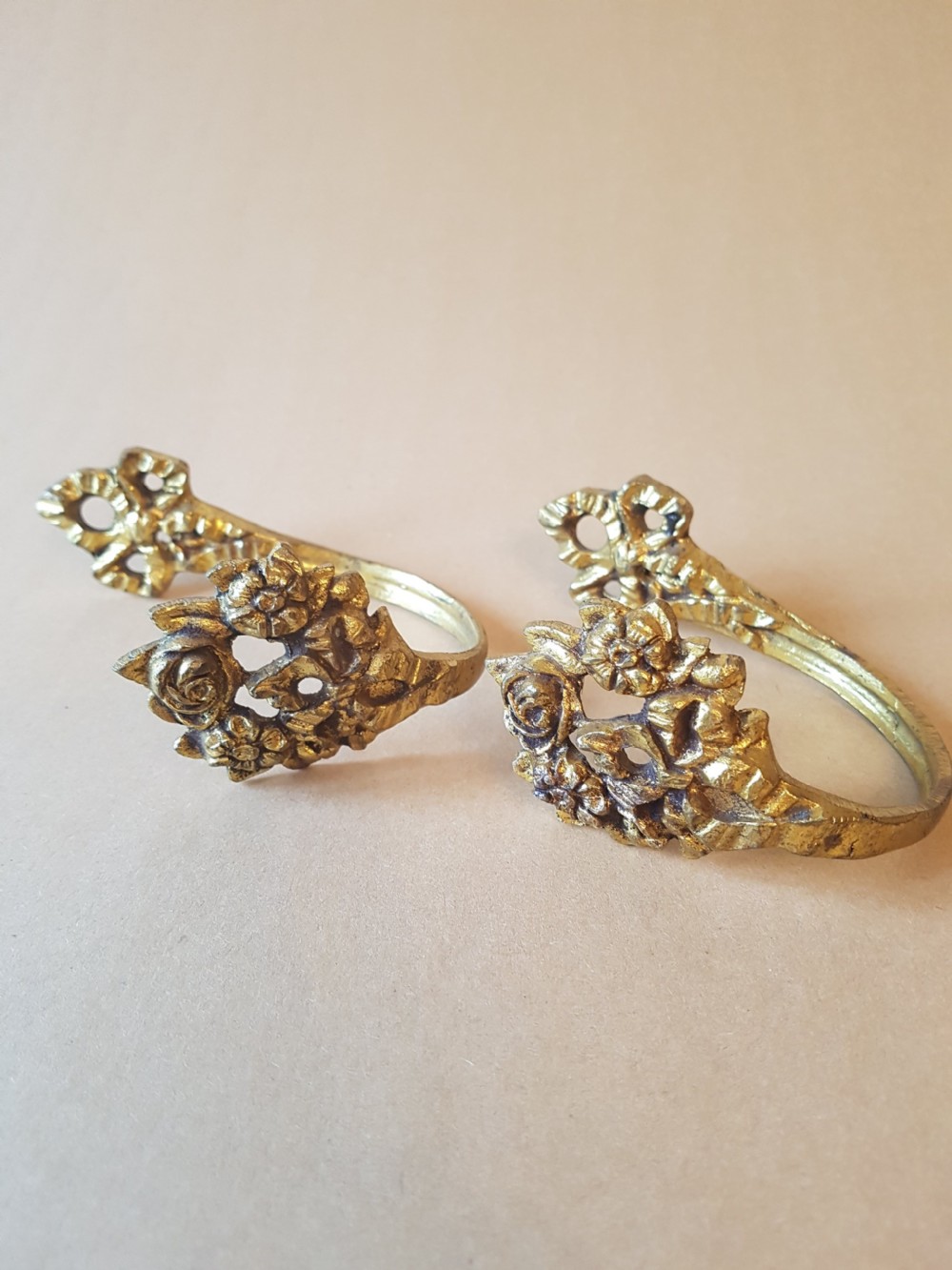 Pair of Small French Gilded Brass Curtain Tie Backs; c1900