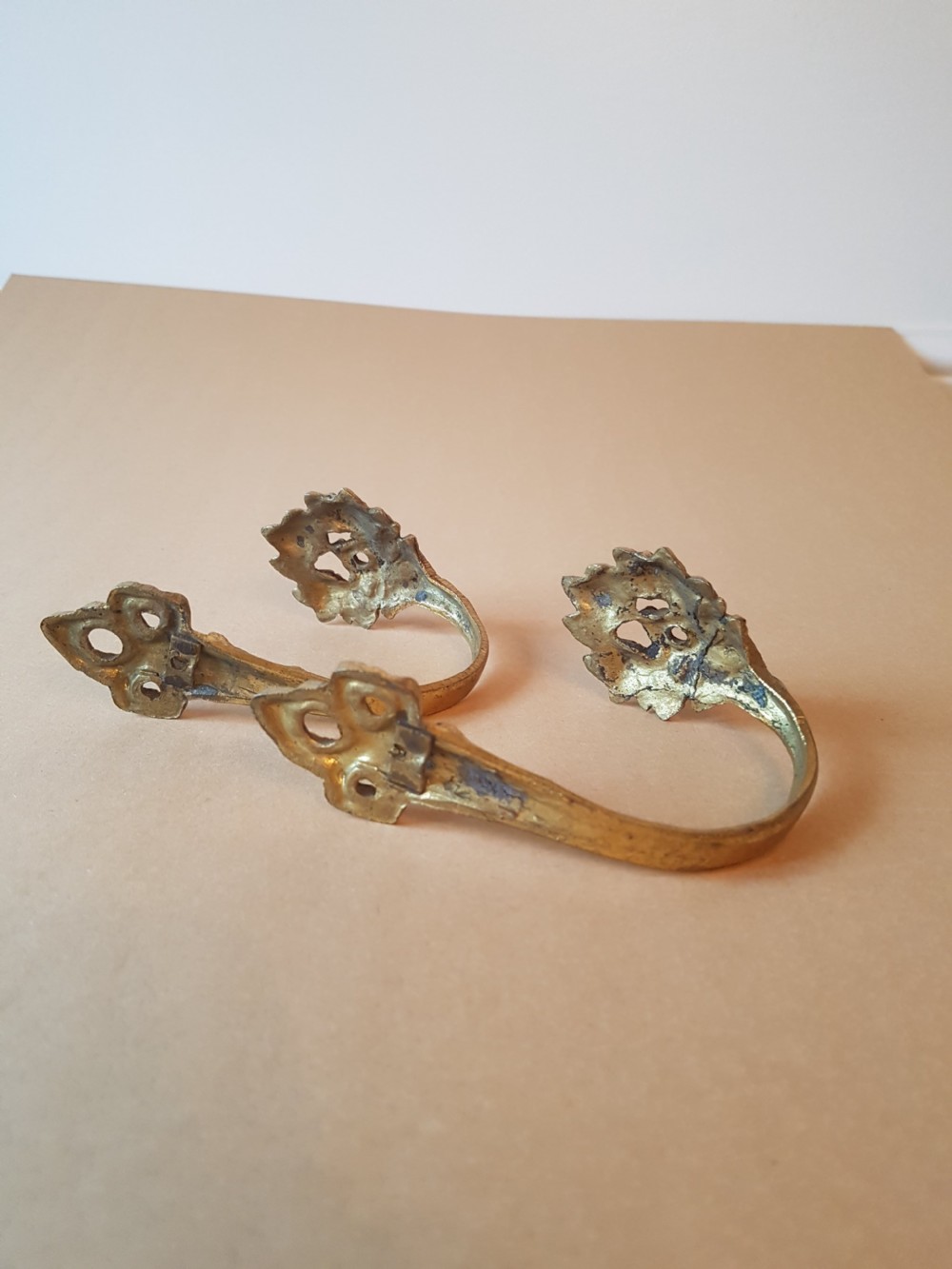 Pair of Small French Gilded Brass Curtain Tie Backs; c1900 View IV