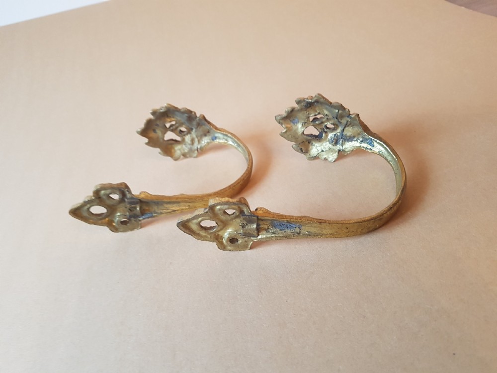 Pair of Small French Gilded Brass Curtain Tie Backs; c1900 View V