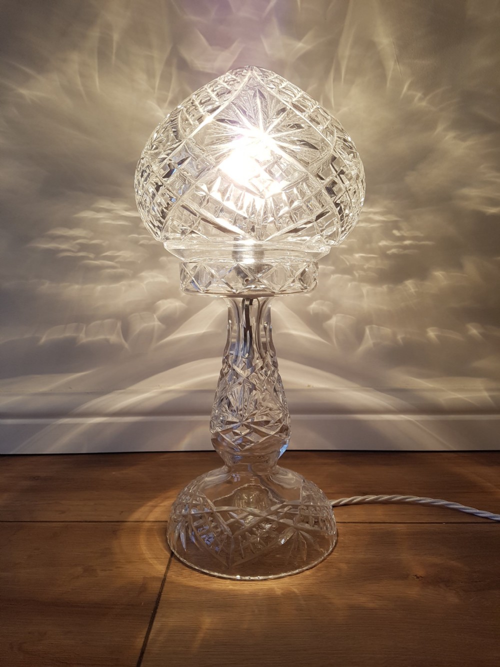 1920's Cut Crystal Mushroom Table Lamp; PAT Tested