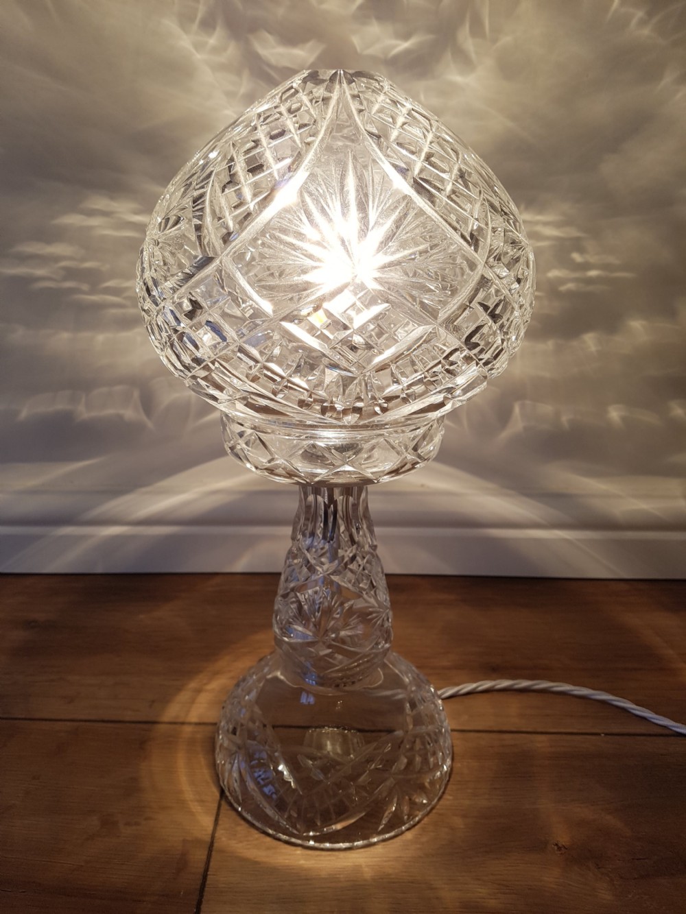 1920's Cut Crystal Mushroom Table Lamp; PAT Tested View II