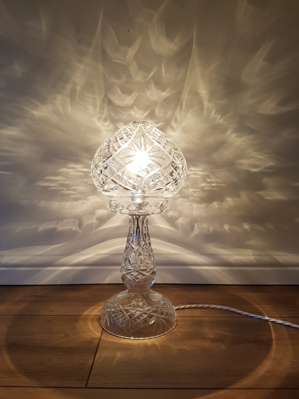 1920's Cut Crystal Mushroom Table Lamp; PAT Tested View IV