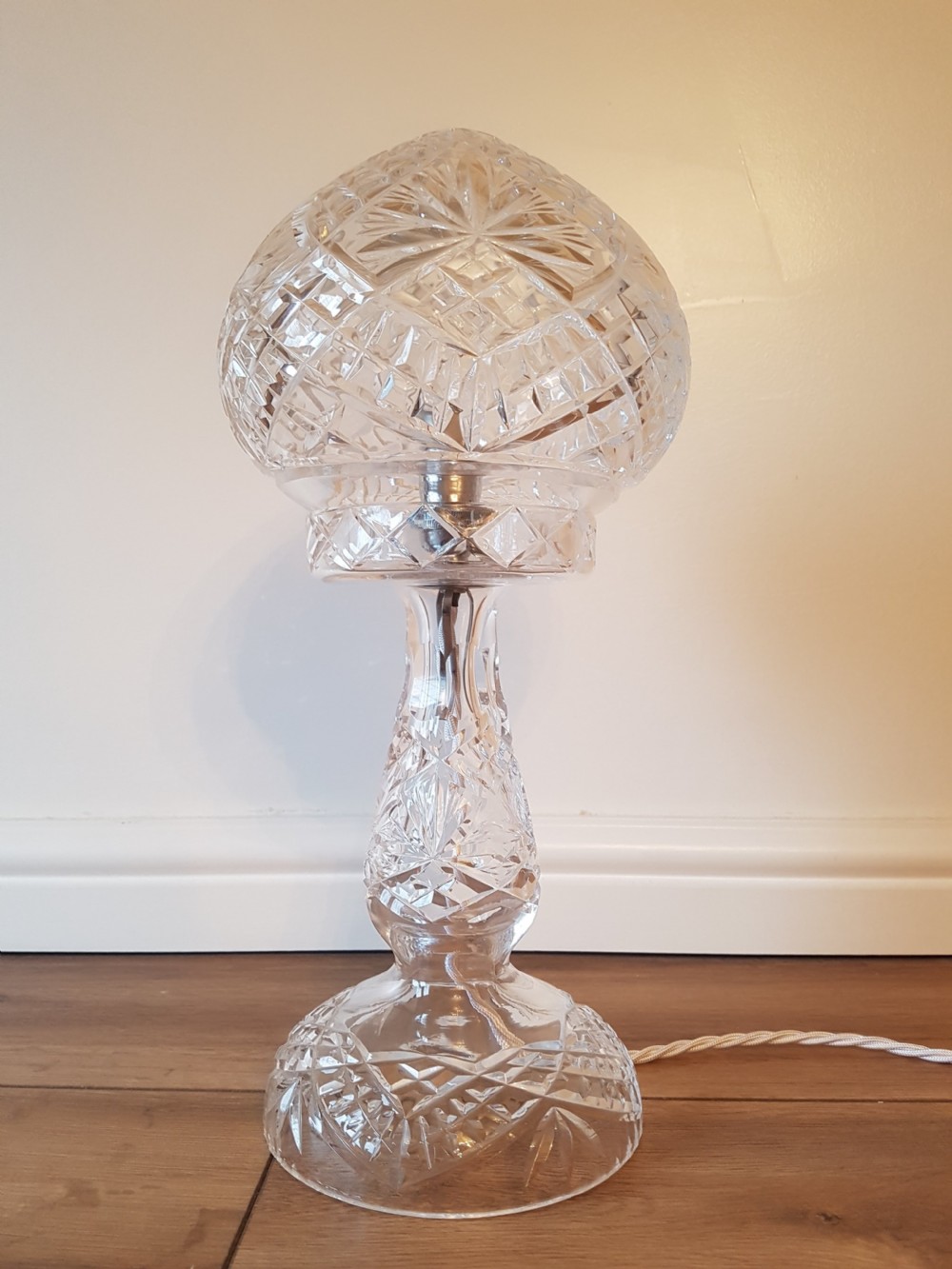 1920's Cut Crystal Mushroom Table Lamp; PAT Tested View V