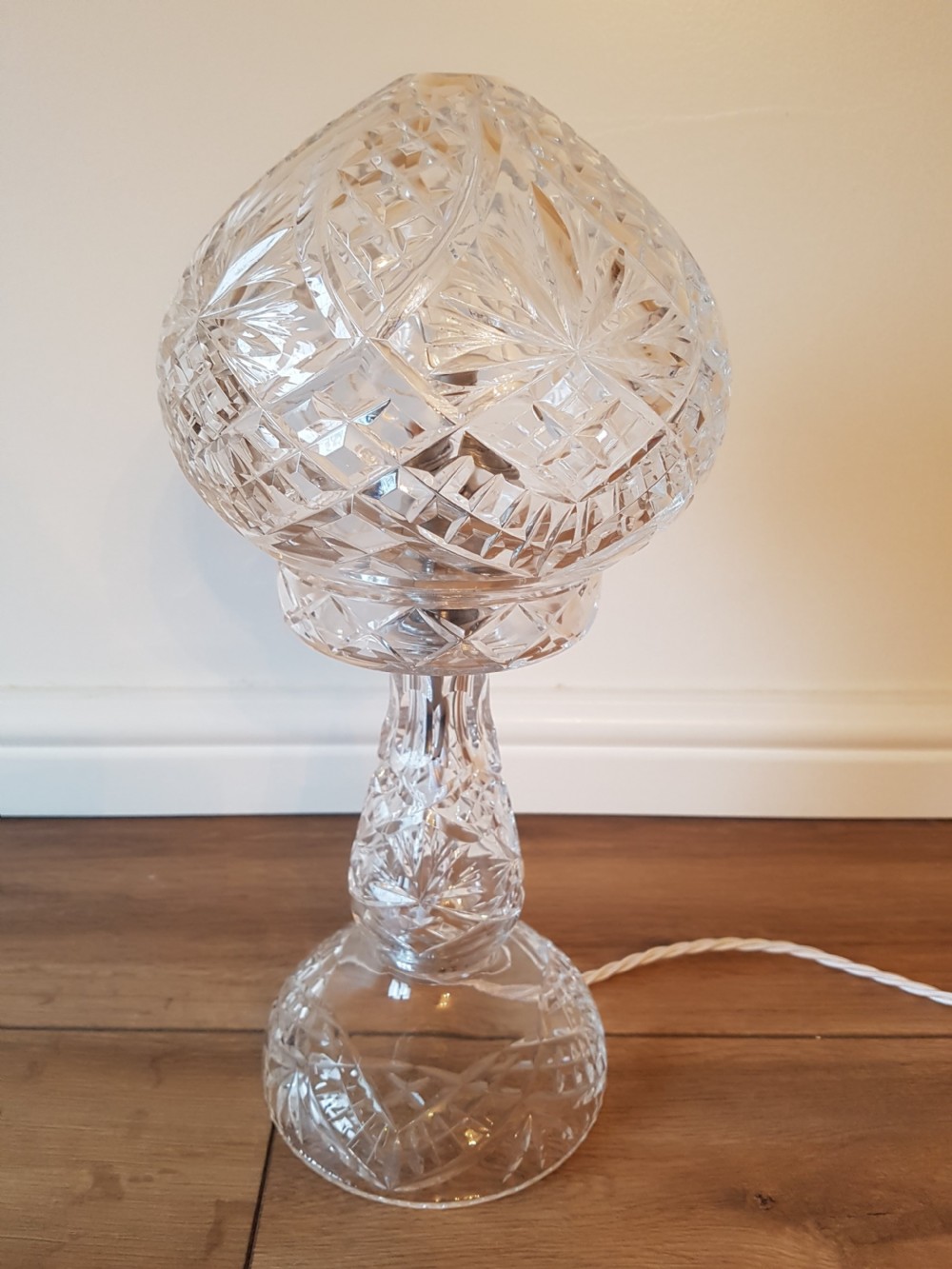 1920's Cut Crystal Mushroom Table Lamp; PAT Tested View IX