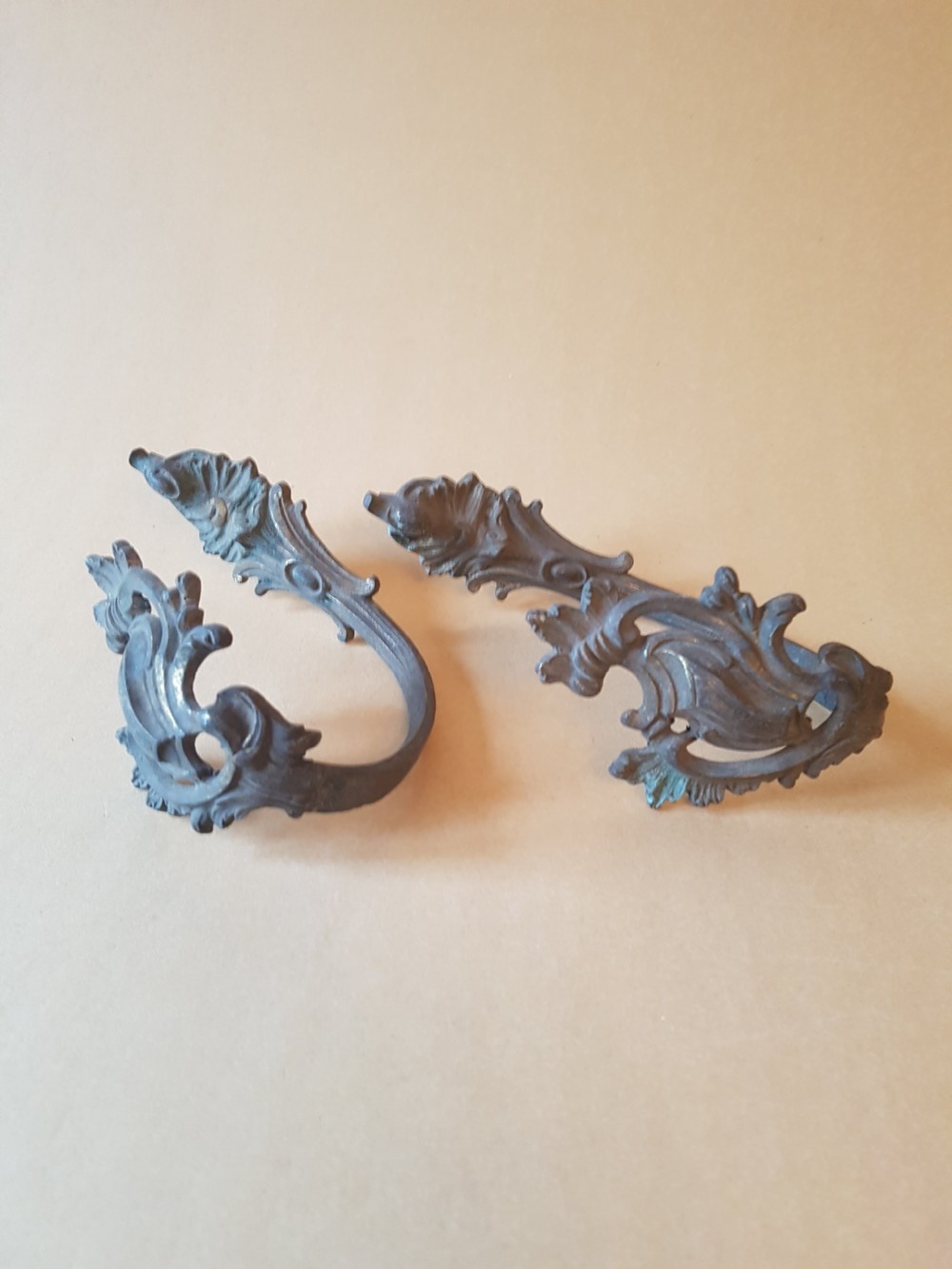 Pair of French c1900 Aged Gilt Brass Curtain Tie Backs View IV