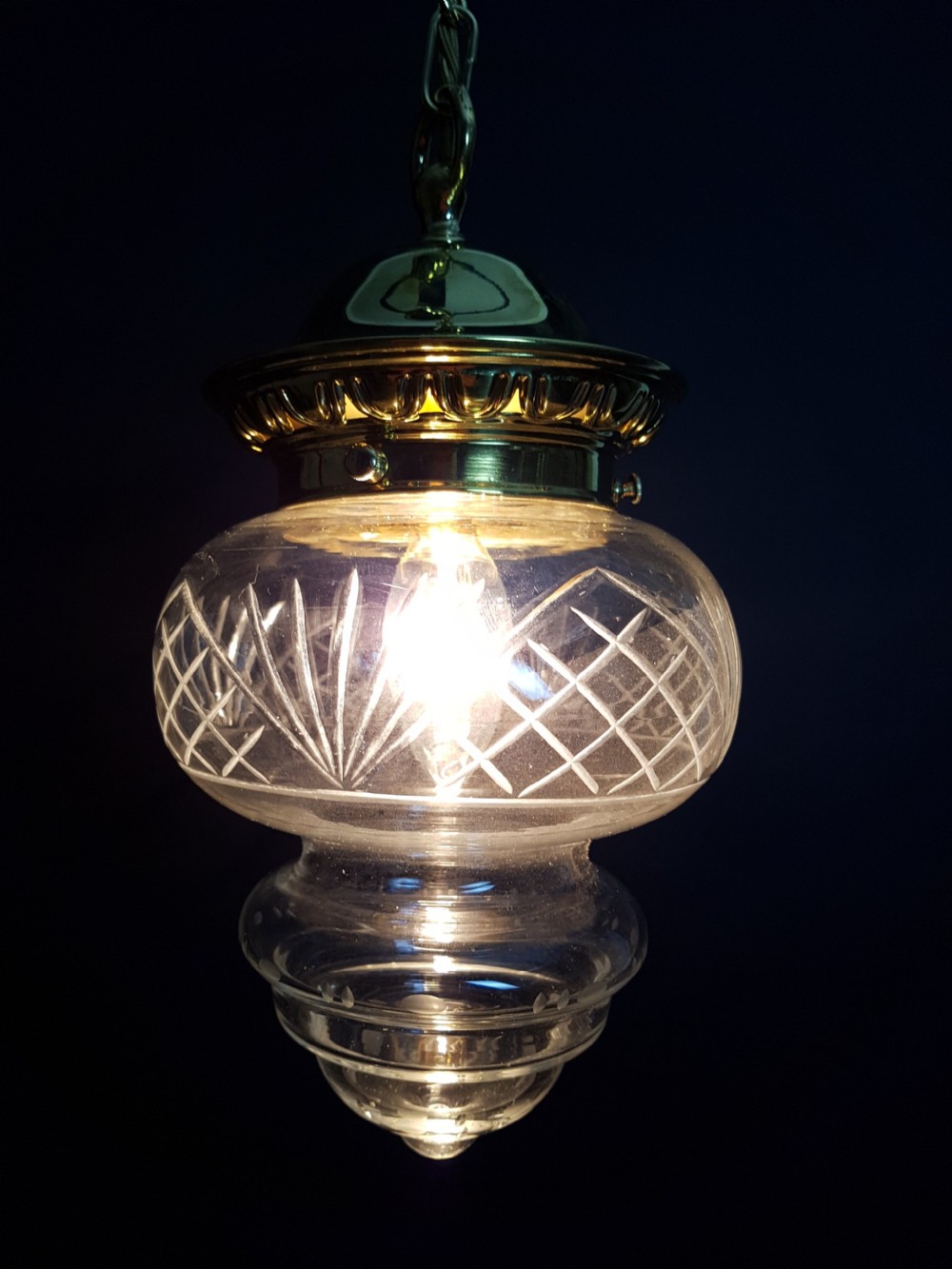 (no 1 of 4) Cut Glass Ceiling Pendant Lights. Fully Rewired View III