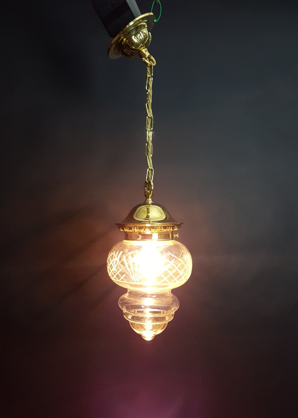 (no 1 of 4) Cut Glass Ceiling Pendant Lights. Fully Rewired View V