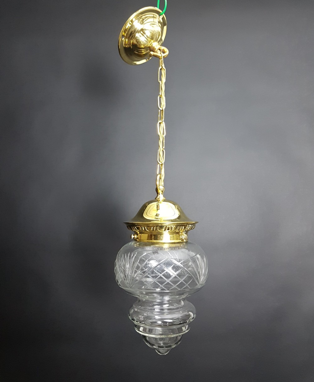 (no 1 of 4) Cut Glass Ceiling Pendant Lights. Fully Rewired View VI