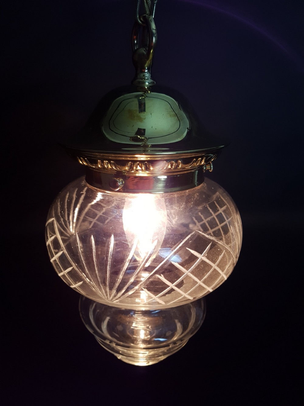 (no 2 of 4) Cut Glass Ceiling Pendant Lights. Fully Rewired View II