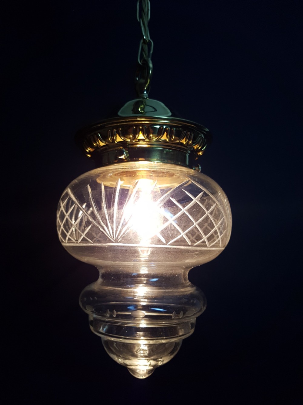 (no 2 of 4) Cut Glass Ceiling Pendant Lights. Fully Rewired View III