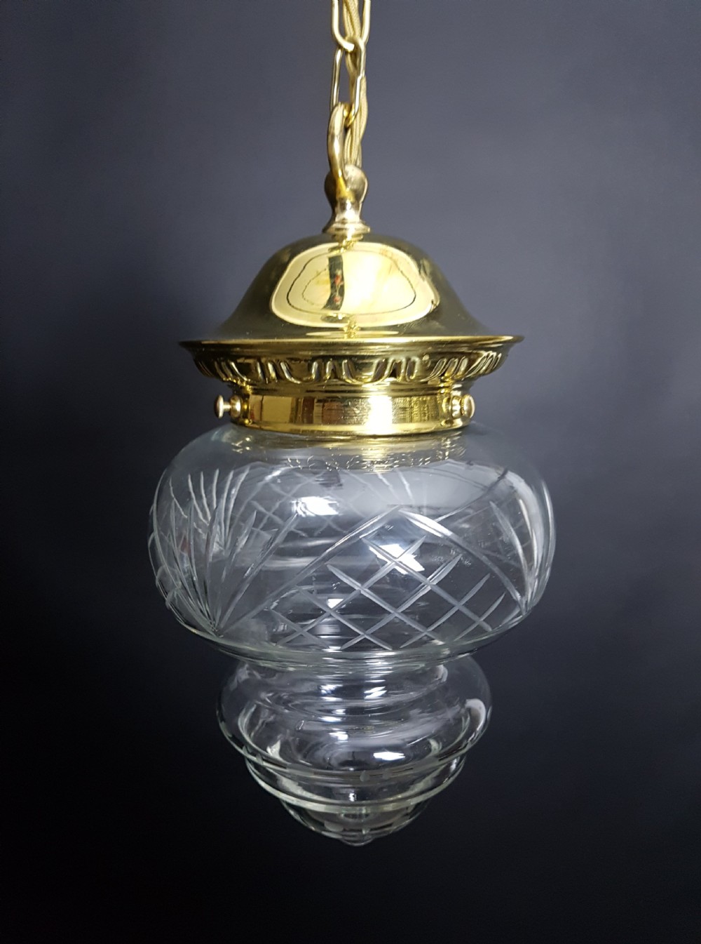 (no 2 of 4) Cut Glass Ceiling Pendant Lights. Fully Rewired View IV