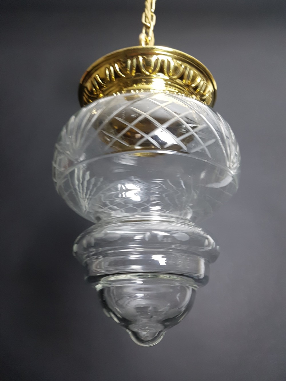 (no. 4 of 4) Cut Glass Ceiling Pendant Lights. Fully Rewired View II