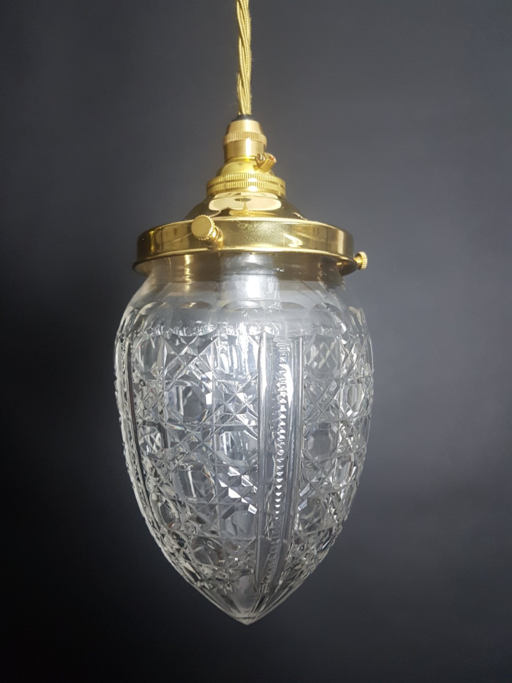 Edwardian Cut Glass Pineapple Ceiling Light; Rewired