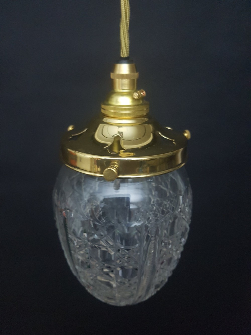 Edwardian Cut Glass Pineapple Ceiling Light; Rewired View II