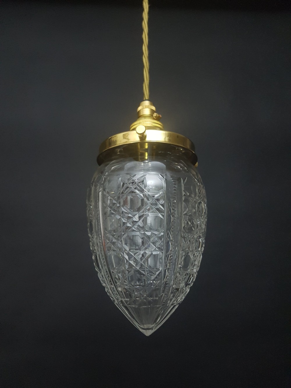 Edwardian Cut Glass Pineapple Ceiling Light; Rewired View III