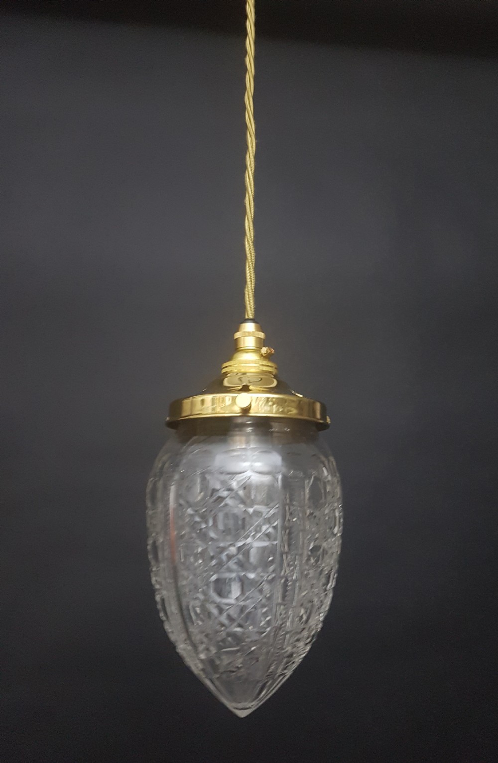 Edwardian Cut Glass Pineapple Ceiling Light; Rewired View IV
