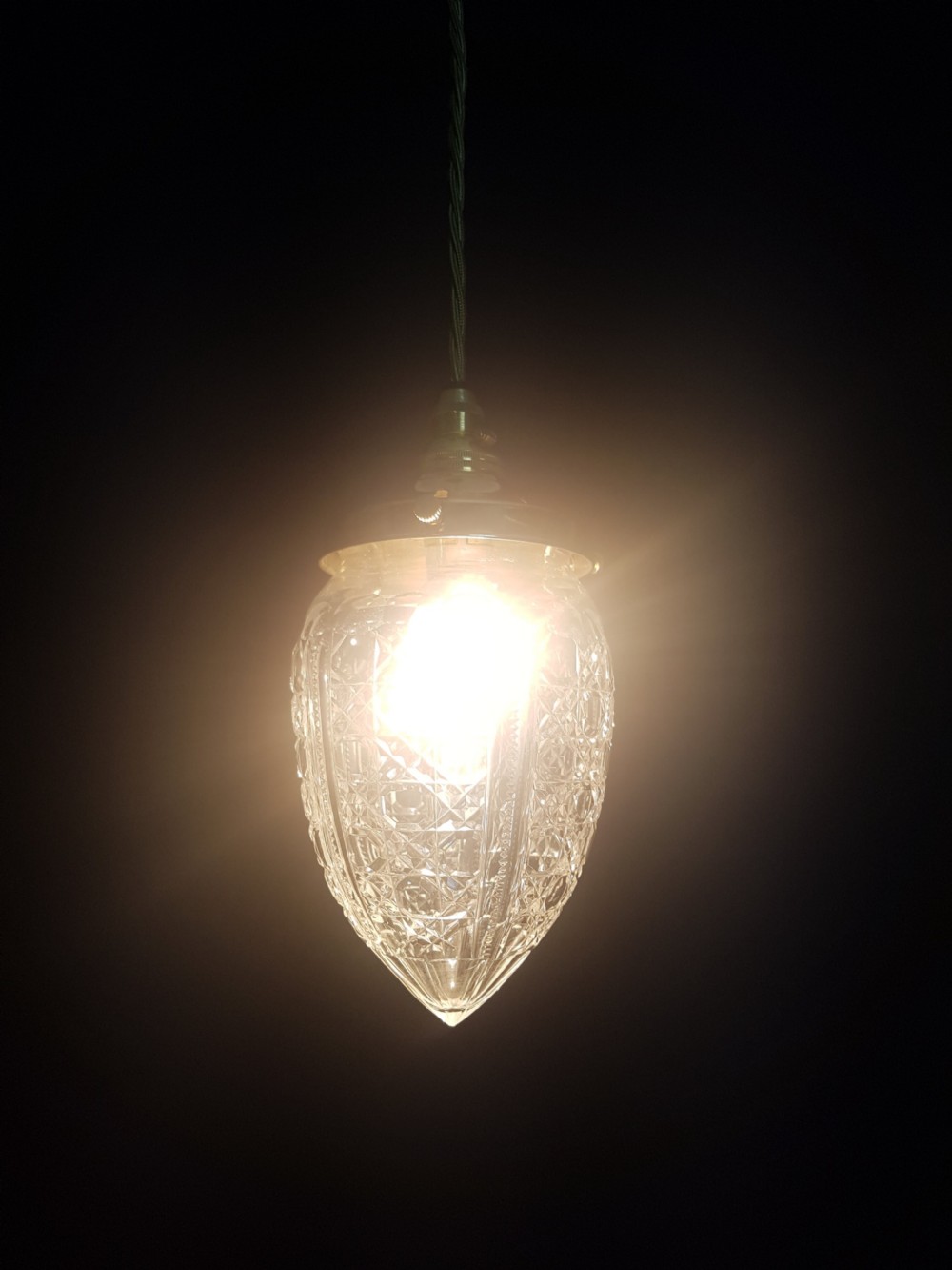 Edwardian Cut Glass Pineapple Ceiling Light; Rewired View VI