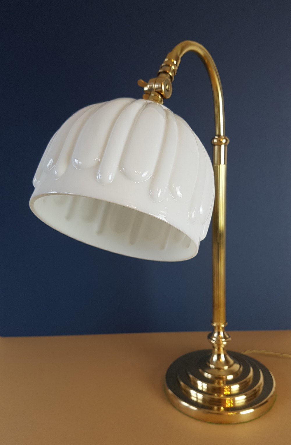 1920's Swann Neck Adjustable Brass Table Desk Lamp; Rewired