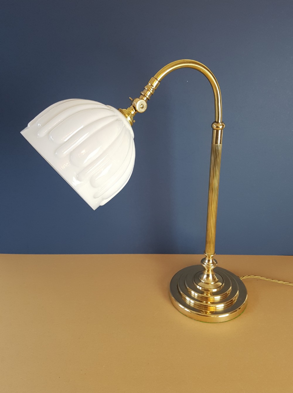 1920's Swann Neck Adjustable Brass Table Desk Lamp; Rewired View II