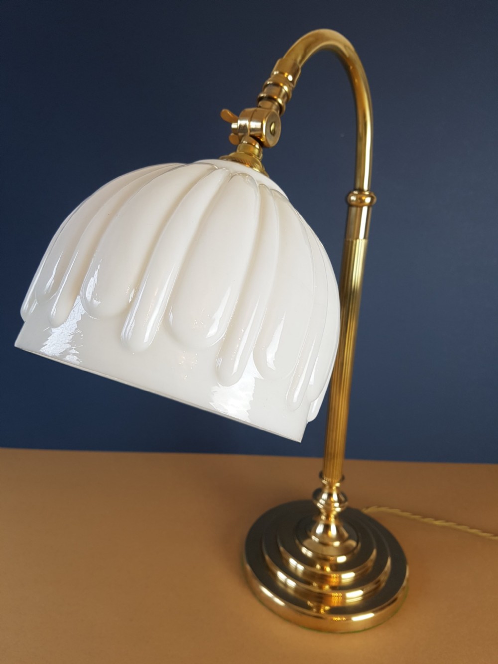 1920's Swann Neck Adjustable Brass Table Desk Lamp; Rewired View III