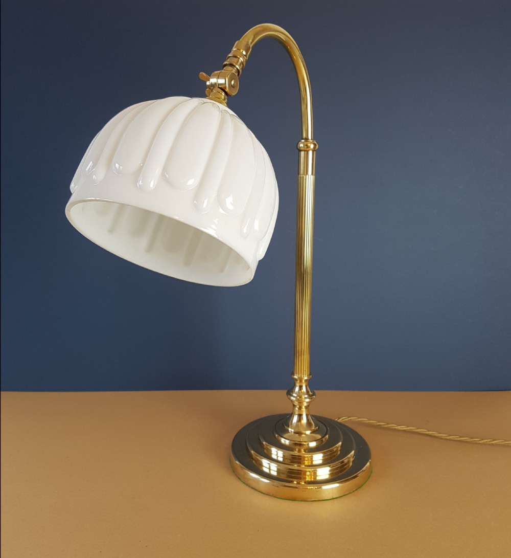 1920's Swann Neck Adjustable Brass Table Desk Lamp; Rewired View IV