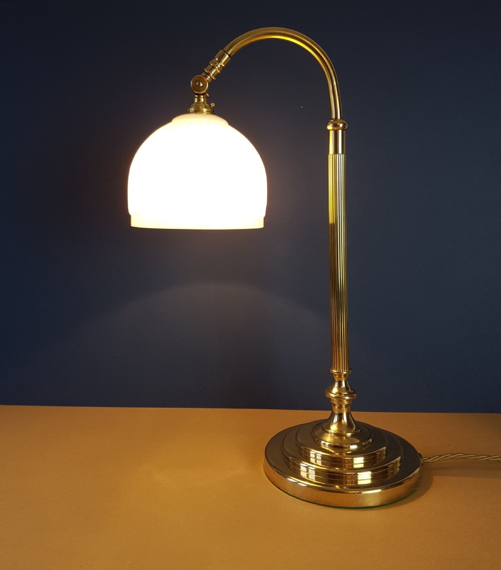 1920's Swann Neck Adjustable Brass Table Desk Lamp; Rewired View VII