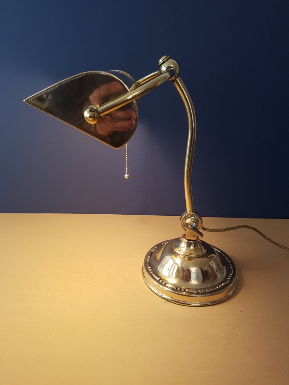 c1920 Polished Brass Bankers Lamp with Original Pull Switch View II