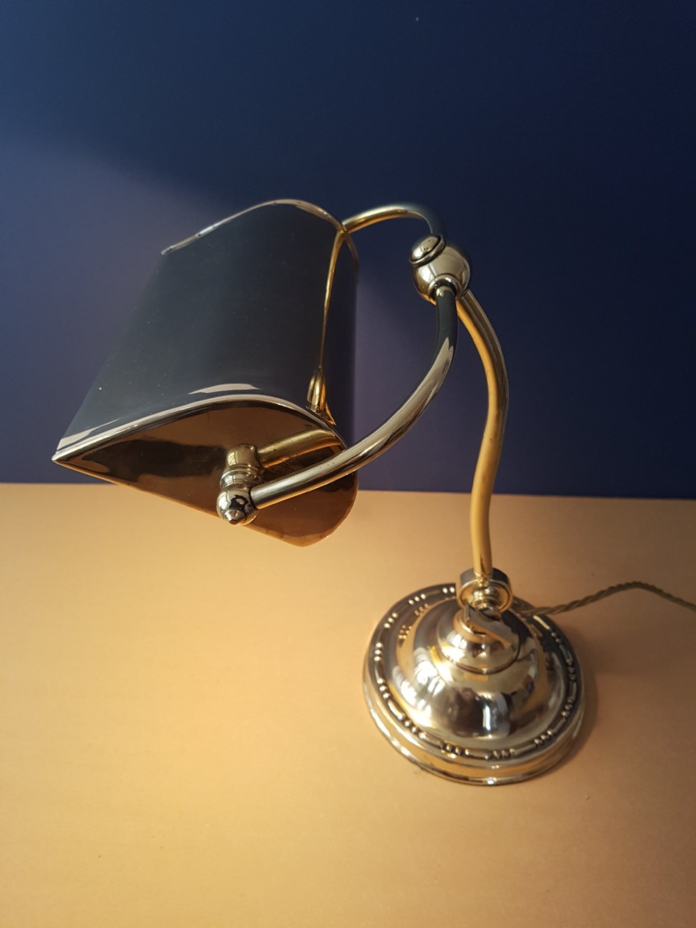 c1920 Polished Brass Bankers Lamp with Original Pull Switch View III