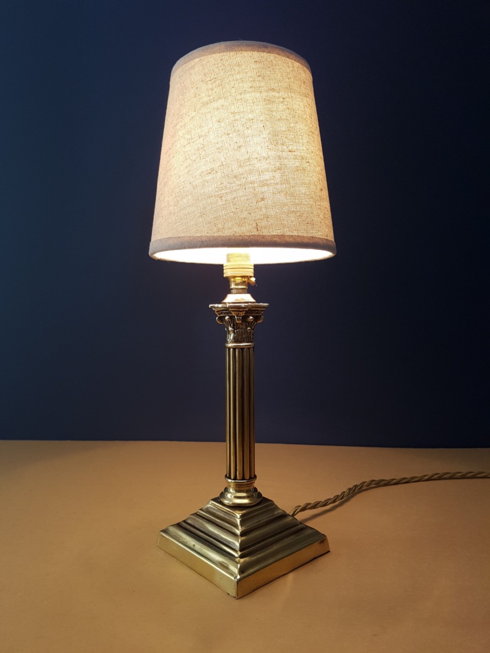 c1910 Small Brass Corinthian Column Table Lamp