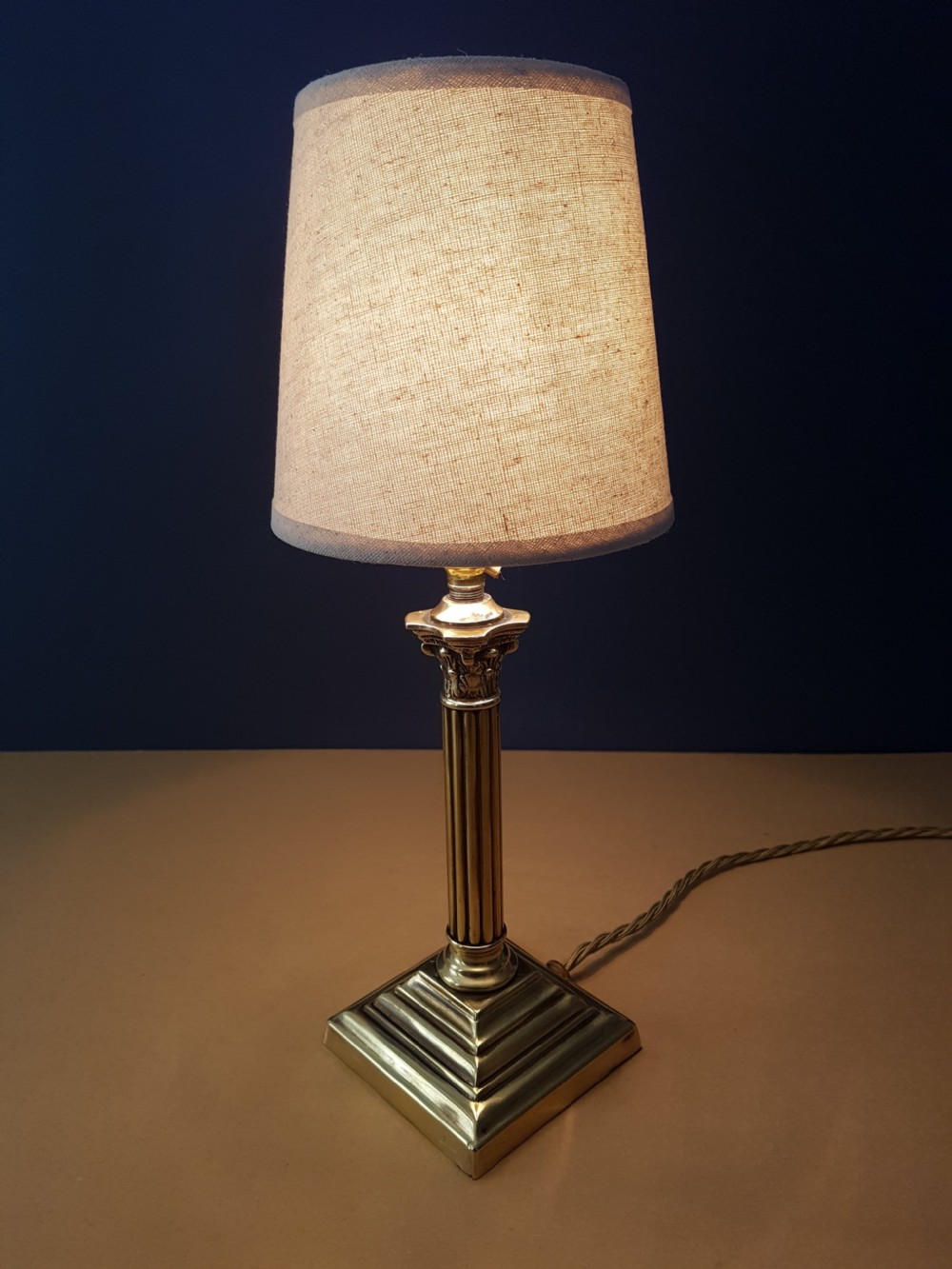 c1910 Small Brass Corinthian Column Table Lamp View II