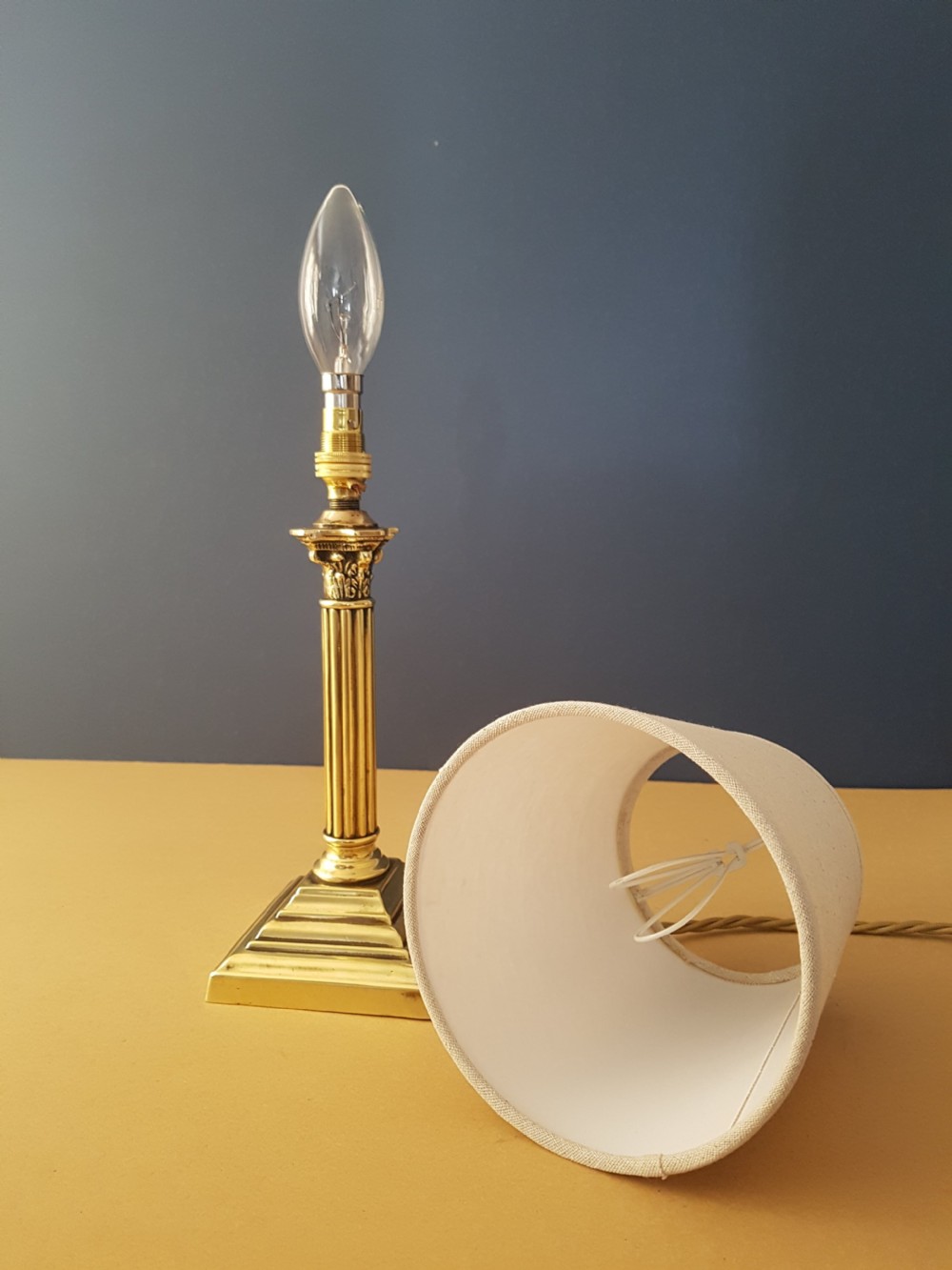 c1910 Small Brass Corinthian Column Table Lamp View III